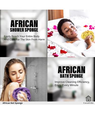 African Net Sponge Exfoliating Washcloth 3 Pack - CasaVida Body Scrubber Set for Shower and Bath in Pink, Yellow, Purple - Buy Online on GoSupps.com