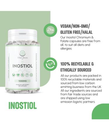 Inositol with Chromium & Folate 1000mg Vegan Capsules - 120 Days Supply - High Strength Vitamin B8 Supplement - UK Made - Buy Online on GoSupps.com