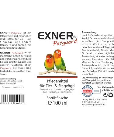 Exner Petguard Animal Care for Ornamental Birds & Songbirds Natural 100ml Spray for Itching Hair Loss Inflammation & Parasite Control - Buy Online on GoSupps.com
