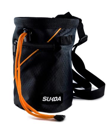 Sukoa Chalk Bag for Rock Climbing - Bouldering Chalk Bag Bucket with Quick-Clip Belt and 2 Large Zippered Pockets - Rock Climbing Gear Equipment Sukoa Orange