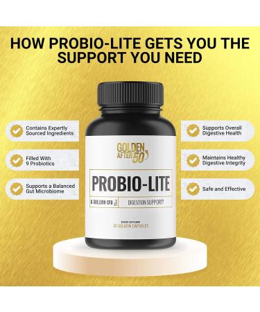 Golden After 50 Probio-Lite - for Gut Health and Digestion Support - Probiotics for Men and Women - 30 Gelatin Capsules - Probiotics for Occasional Heartburn, Gas, Indigestion 1 Count (Pack of 1) - Buy Online on GoSupps.com