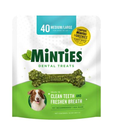 Minties VetIQ Dog Dental Bone Treats, Dental Chews for Dogs Medium/Large Dogs Mint Bones 32 Ounces
