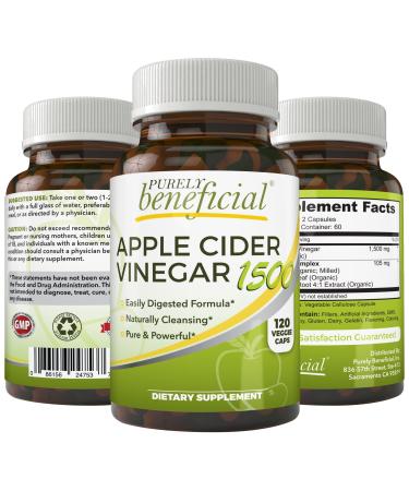 Apple Cider Vinegar 1500mg - Raw Non-GMO Extra Strength 120 or 180 Capsules Vegetarian (120 Capsules) 120.0 Servings (Pack of 1) - Buy Online on GoSupps.com