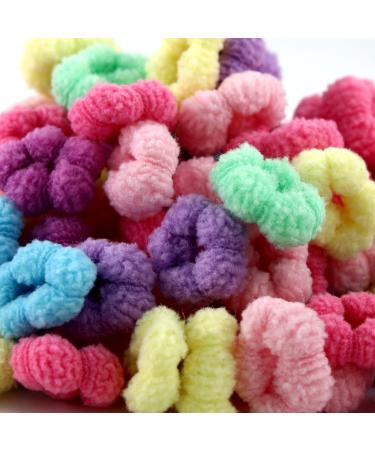 WDGROW Mini Hair Ties for Toddler Girls Age 1-6 Elastic Thin Soft Hair Bands for Kids Cotton 100pcs Candy Color Easy Off No Damage Tiny Hair Scrunchies Won't Pull Out (Muti-colored A)