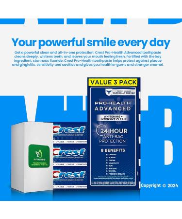 Crest Pro-Health Advanced White Toothpaste (5.8 oz 3 pk) - Teeth Whitening with Bonus Health Gifts & Accessories - Buy Online on GoSupps.com