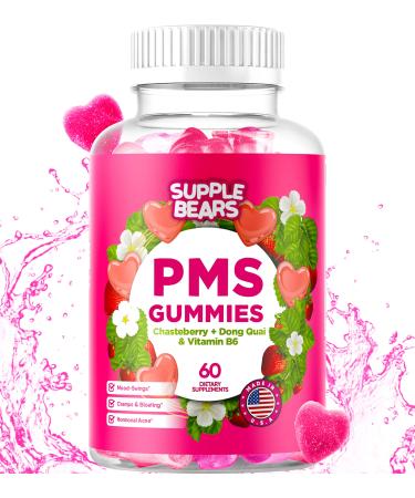 Supplebears PMS Gummies - PMS Vitamins for Women & Teens - PMS Period Relief - Cramping, Bloating, Mood Swings - Made in The USA (Strawberry, 60 Count)