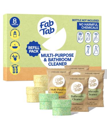 Multi-Purpose & Bathroom Cleaner Refill Tablets - Natural Cleaning Products - All-Purpose Cleaner Tablets - Plant-Based - No Harsh Chemicals - 8x 16.9 Fl oz Bottles (Bottles Not Included)