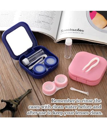 Amaxiu 2Pcs Contact Lens Case Cute Contact Lens Box Holder with Mirror Portable Soak Storage Kit with Remover Tool Tweezer Solution Bottle Colorful Contact Lens Container for Travel Home(Pink+Blue) - Buy Online on GoSupps.com