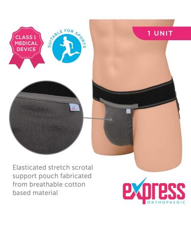 Express Orthopaedic Scrotal Support - Medically Approved Jockstrap for Hernia & Post Surgery (M Black/Grey, Waist Circ 75-85cm) - Buy Online on GoSupps.com