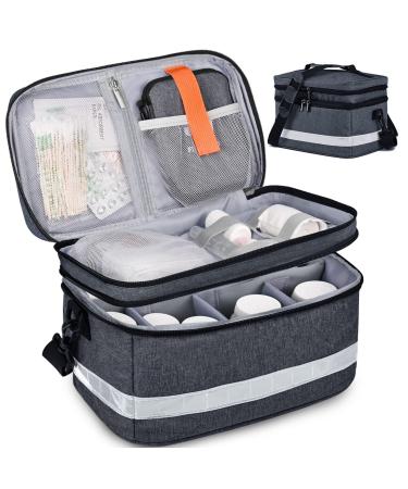 Medication Organizer Storage Bag Portable Pill Bottle Organizer with Hand or One Shoulder Travel Medicine Bag with Strap Famliy First Aid Box for Medication(Grey)