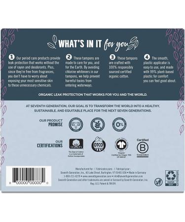 SEVENTH GENERATION Free & Clear Super Tampons with Applicator - 18 Count | Eco-Friendly & Chemical-Free - Buy Online on GoSupps.com