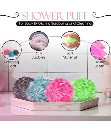 EXESSCO Shower Puff Loofah 4Pcs Mesh Body Puff 75g/PCS Large and Extra Soft Exfoliating Bath & Shower Sponge Scrunchie Loofah for Men & Women Multicolor (Pack of 4) - Buy Online on GoSupps.com