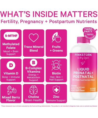 Pink Stork Liquid Prenatal Vitamin Bundle: Liquid Prenatal Vitamin with DHA and Folic Acid + Pro + DHA Prenatal Probiotics for Women Women-Owned - Buy Online on GoSupps.com