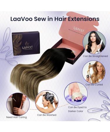 Laavoo 35cm Real Hair Extensions for Sew-In | Ombre Brown & Balayage #1b/4/27 | Smooth 80g Dark Brown Extensions - Buy Online on GoSupps.com