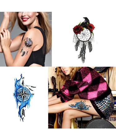 Indian Dream Catcher Feather Mermaid Half Arm Sleeve Waterproof Temporary Tattoos - 15 Sheets for Girls, Women, Quinceanera, Masquerade - Buy Online on GoSupps.com