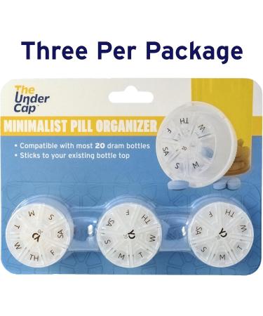 Under Cap Weekly Pill Organizer - Compact Medication Organizer 7 Chambers Fits Amber Bottle - 3 Per Pack (Size 20 Small - Buy Online on GoSupps.com