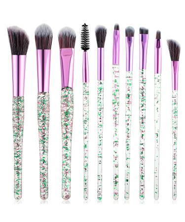 Wllhyf glitter-crystal-up-up brush set 10-part bling professional foundation concealer eyeshadow eyeliner rouge lip mixing synthetic brush tool set transparent handle green