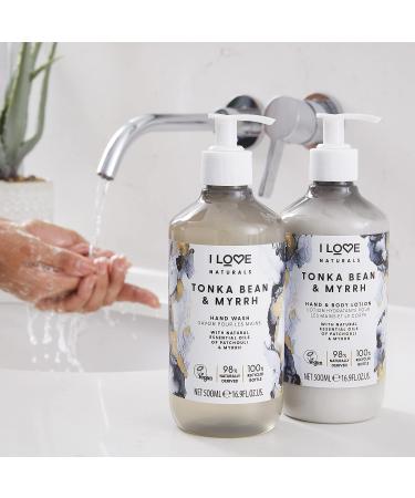 I Love Naturals Tonka Bean & Myrrh Hand Wash- Patchouli & Myrrh Oils- Refreshing & Cleansing- 100% Recycled Bottle - 500ml - Buy Online on GoSupps.com