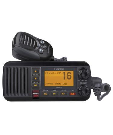 Uniden UM435BK Advanced Fixed Mount VHF Marine Radio, All USA/International/Canadian Marine Channels including new 4-Digit, CDN B Channels, 1 Watt/25 Watt Power, Waterproof IPX8 Submersible, Black