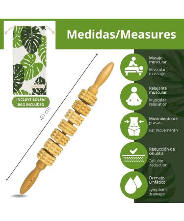 Premium Wood Therapy Cellulite Massage Device - Grooved Roller & Storage Bag - Effective Anti-Cellulite Solution - 40 cm Thermo-Rika Recto - Buy Online on GoSupps.com
