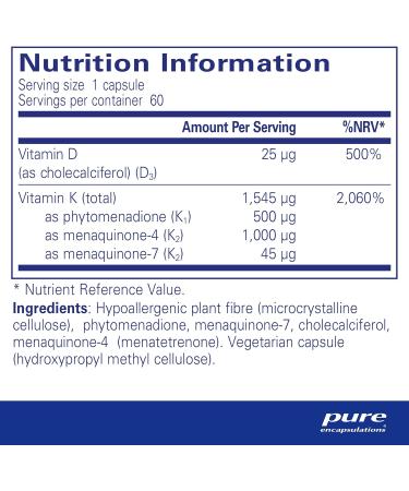 Pure Encapsulations Vitamin K with D3 | Bone and Arterial Health Support | 60 Capsules - Buy Online on GoSupps.com