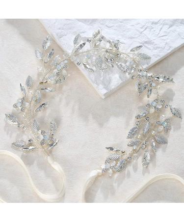 SweetV Flower-Leaf Bridal Headpiece | Wedding Hair Accessory for Brides | Rhinestone Opal Headband | Silver Flower Girl Bridesmaid Piece - Buy Online on GoSupps.com