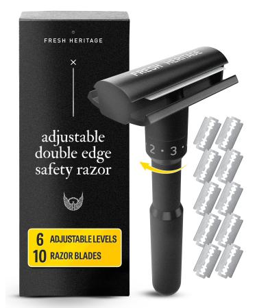 Safety Razor  Double Edge Razor - Adjustable Double Edge Safety Razor  Safety Razors for Men - Men's Safety Shaving Razors with 10 Stainless Steel Safety Razor Blade  Blades for Men  Gifts for Men 11 Piece Set