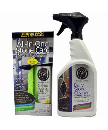 Supreme Surface Daily Stone Cleaner & Granite Quartz Marble Cleaner Sealer Polish Combo Kit