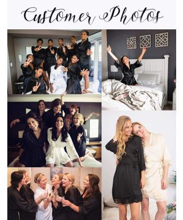 BESDEL Women's Satin Silk V-Neck Kimono Robe | Black Short Bridesmaids Robe - Buy Online on GoSupps.com