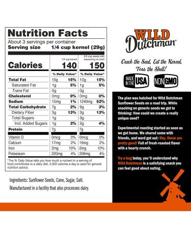 Wild Dutchman Roasted Sunflower Seeds | Mouth Friendly Recipe for All Day Snacking | 13oz (Pack of 12) - Buy Online on GoSupps.com