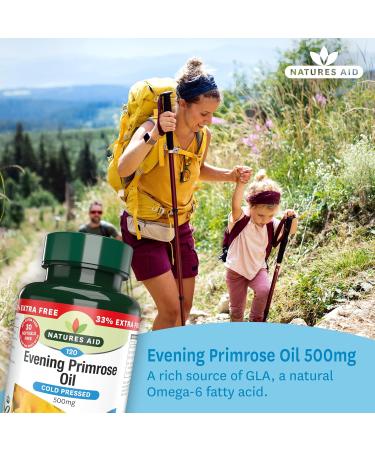 Natures Aid Evening Primrose Oil 500mg Softgels - Cold Pressed Omega-6 GLA - 120ct - UK Made - Buy Online on GoSupps.com