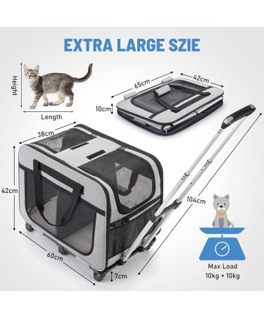 Fasnati Extra Large Pet Stretch Roller - 2 Compartment Travel Bag for Cats & Dogs | Collapsible Removable Wheels Gray XL - Buy Online on GoSupps.com