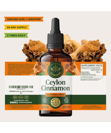 HERBAMAMA Cinnamon Drops - Vegan Antioxidant & Overall Support with Ceylon Cinnamon Extract Liquid Tincture - Non-GMO Alcohol & Sugar-Free Supplement 84-Day Supply 4 Fl Oz (Pack of 1) - Buy Online on GoSupps.com