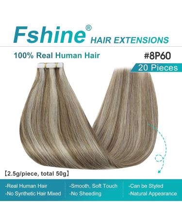 Buy FSHINE Tape-In Extensions | Ombre Real Hair 45cm | 50g Adhesive #8P60 | Invisible Remy Hair Extensions 20 Pieces - Buy Online on GoSupps.com