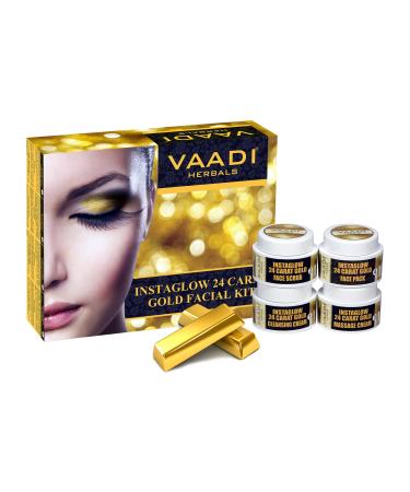 Facial Kit - Gold Facial Kit with 24 Carat Gold Leaves Marigold & Wheatgerm Oil Lemon Peel Extract - ALL Natural - Suitable for All Skin Unisex 70 Grams - Vaadi Herbals