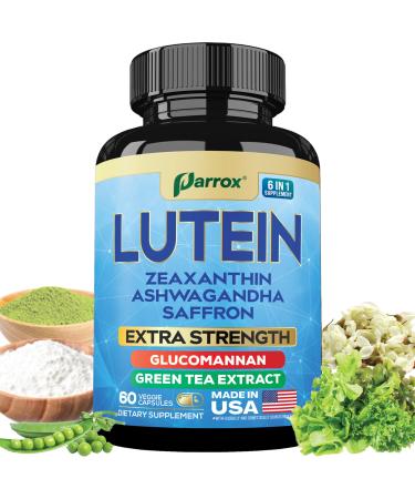 Lutein Supplement with Zeaxanthin Ashwagandha Saffron Green Tea Extract Glucomannan Eye Vitamins for Adults Vision Health Supplement Plant-Based Formula for Daily Support (60 Caps) 60 Count (Pack of 1)