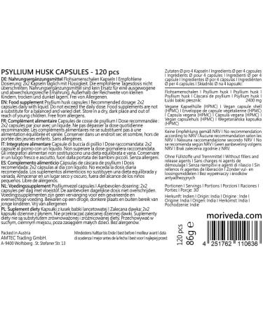 NPVital NL Psyllium husk capsules 100 psyllium husk powder intestinal digestion detox vegan and glutenfree 120 capsules by MoriVeda - Buy Online on GoSupps.com