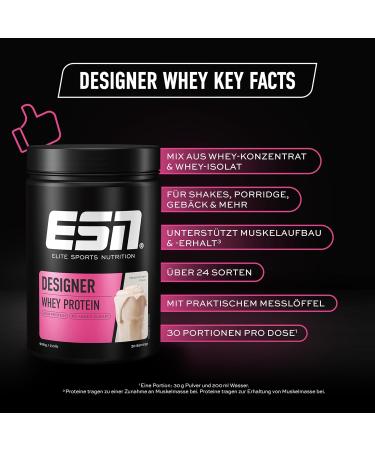 ESN Designer Whey Proteinpulver - 2 x 908 g Neutral Cream | 23 g Protein/Serving | Free Shaker | Quality Tested Made in Germany for Muscle Building - Buy Online on GoSupps.com