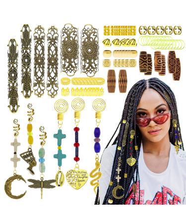 107 Pieces Dreadlocks Locs Jewelry Braids Clips African Pendant Charms  Braid Loc Stainless Steel Adjustable Hair Cuffs Butterfly Shell Leaf Snake  Moon