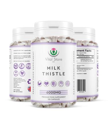 Vital Store U.K Milk Thistle Capsules 6000MG - Highest Strength Milk Thistle Vegan Capsules 120ct - 80 Percent Silymarin Milk Thistle - Gluten Free Non GMO & Vegan
