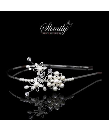 Shmily Handmade Wedding Pearl Rhinestone Tiara Headband - Silver Bridal Hair Accessory DH2007 - Buy Online on GoSupps.com