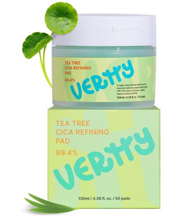 Vertty Tea Tree Cica Toner Pad | Exfoliating Hydrating Redness Relief Toner Pad for face | 100% Vegan Cotton Pad | Long-lasting Hydration | All Skin Types | Teens & Kids Skin Care (50 Count 4.4oz)
