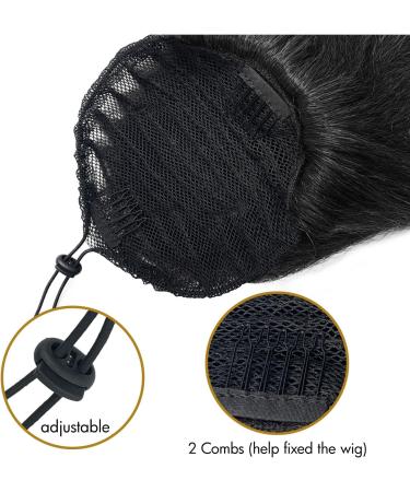 Allyreetress Yaki Drawstring Ponytail with Bangs - Long Yaki Straight Ponytail Extension for Black Women Synthetic Hairpiece Clip in Ponytails Extension for Daily Party Use (black) 20 inches with bangs black - Buy Online on GoSupps.com