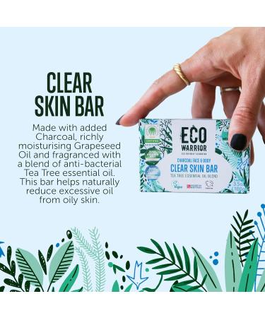 Eco Warrior Charcoal Clear Skin Soap Bar - Vegan Cruelty Free No SLS or Parabens Whole Body Soap Moisturising Charcoal Grapeseed and Anti Bacterial Tea Tree Essential Oil Eco Friendly Soap 100g - Buy Online on GoSupps.com