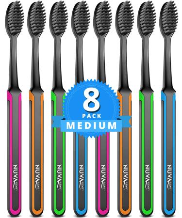 NUVA DENT Charcoal Toothbrushes Medium - Charcoal Toothbrush, Activated Charcoal Toothbrush Super Soft, Toothbrush Charcoal, Teeth Whitening Charcoal Tooth Brush - Adults & Kids - 8 pc, Medium 8 Pack