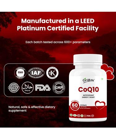 ORIBITE CoQ10 200mg 60 Veggie Capsules | Coenzyme Q10 Supplement for Cellular Energy & Heart Support | Antioxidant Support Formula | Ubiquinone Dietary Supplement - Buy Online on GoSupps.com