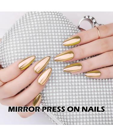 U-Shinein Press On Nails Mirror Fake Nails Oval False Nails Super Metallic Luster Full Cover Nail Art Stick-On Nails Festival Nail Gift for Women Girl 01 Gold - Buy Online on GoSupps.com