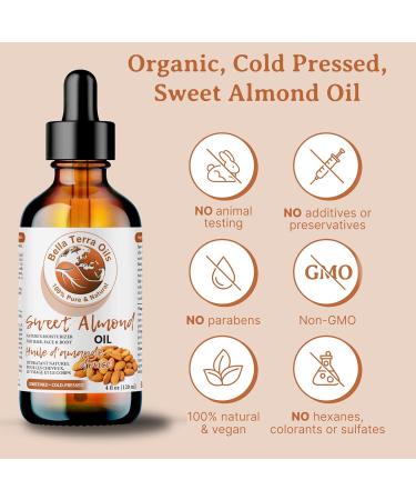 Sweet Almond Oil. 236ml. 100% Pure. Cold-pressed. Unrefined. Organic. Pasteurized. Additive-free. Promotes Skin Hydration. Nourishes Hair. Natural Moisturizer for Hair Face Body Nails Beard Stretch Marks. Bella Terra Oils. 236 ml (Pack of 1) - Buy Online on GoSupps.com