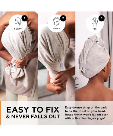 Quick Dry Microfiber Hair Towel Wrap for Curly Hair | 20x40 inch Gray Towel with Elastic Strap for Drying and Plopping - Buy Online on GoSupps.com