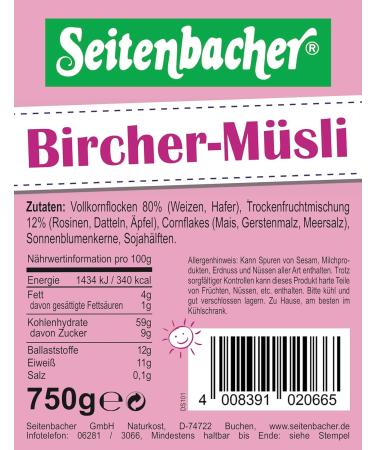 Seitenbacher Bircher Muesli I Whole Grain Cereals I Wheat I Oats I Corn Flakes I Raisins I 3 x 750 g - Buy Online on GoSupps.com